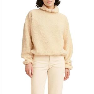 Levi Aura Sherpa Adjustable Cowl Cozy Long Sleeve Pullover Sweater Size Small